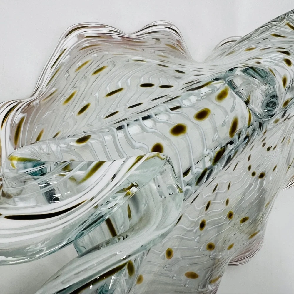 Signed LaChaussee Art HandBlown Glass Clam Shell Sculpture Artist Signed 10" W - Picture 8 of 16